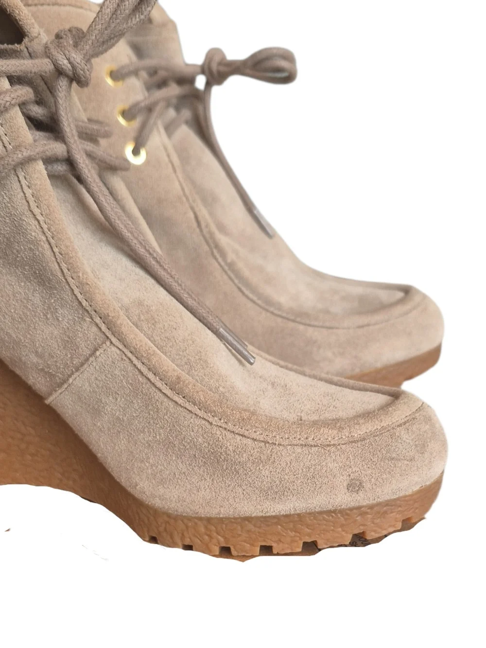 Michael Kors Rory Dark Dune Suede Lace Up Wedge Chic Booties Ankle Boots 10M